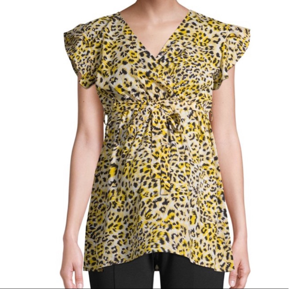 NWT Oh! Mamma Maternity Short Sleeve Empire Waist Tulip Wrap Top with Ti…